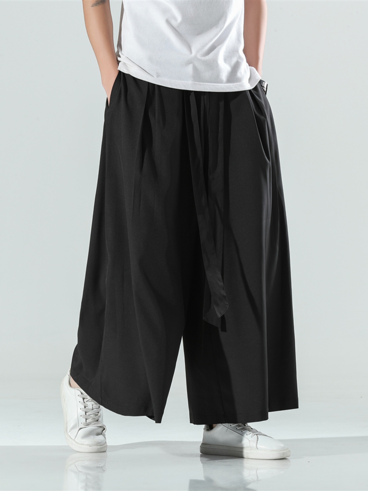 ワイドパンツ メンズ 和風ワイドレッグ九分丈パンツ