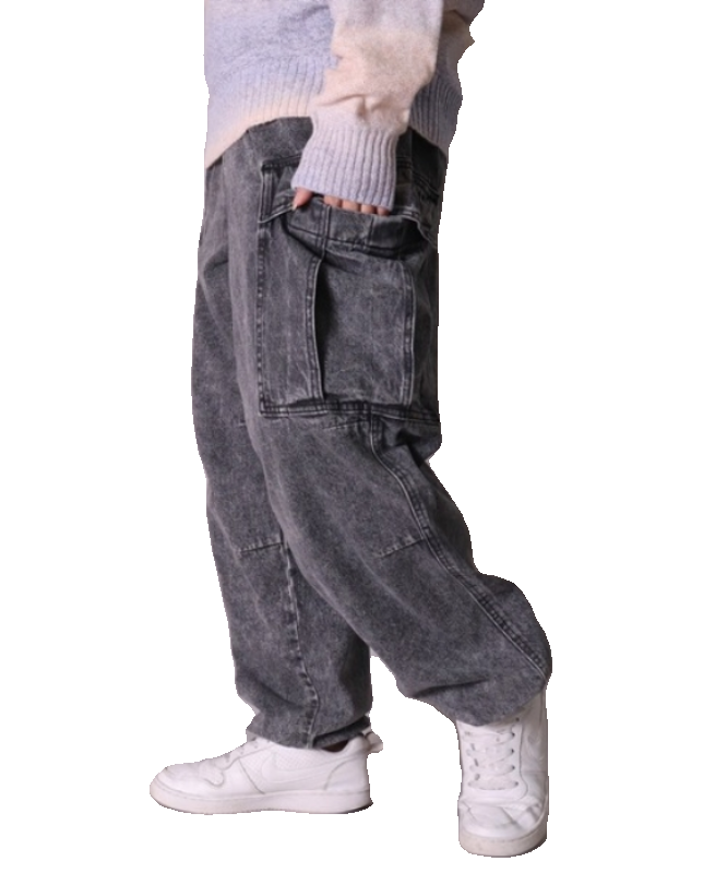 ワイドパンツ メンズ 重厚マルチポケット工具風ワイドカーゴデニム