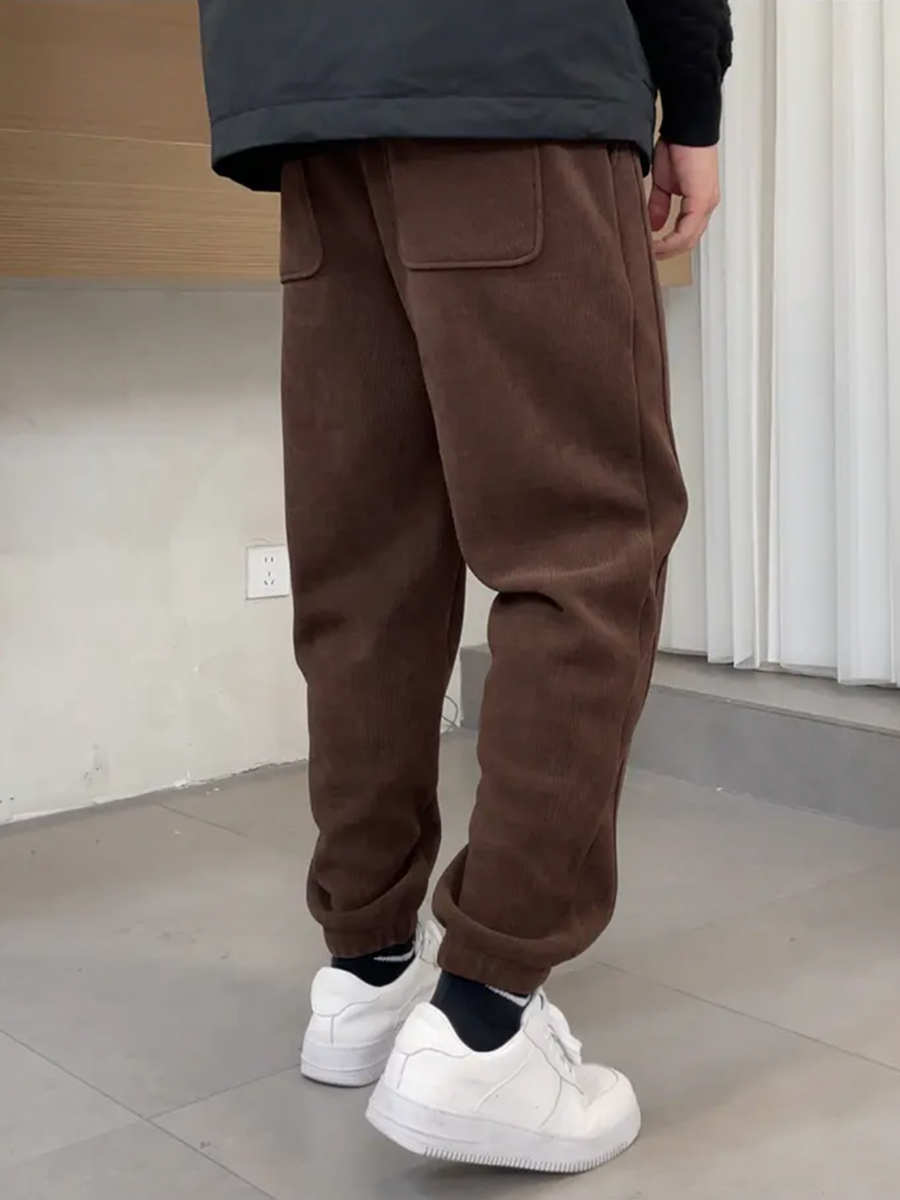 メンズワイドパンツ 多機能ポケット付きゆったりスウェットジョガーパンツ