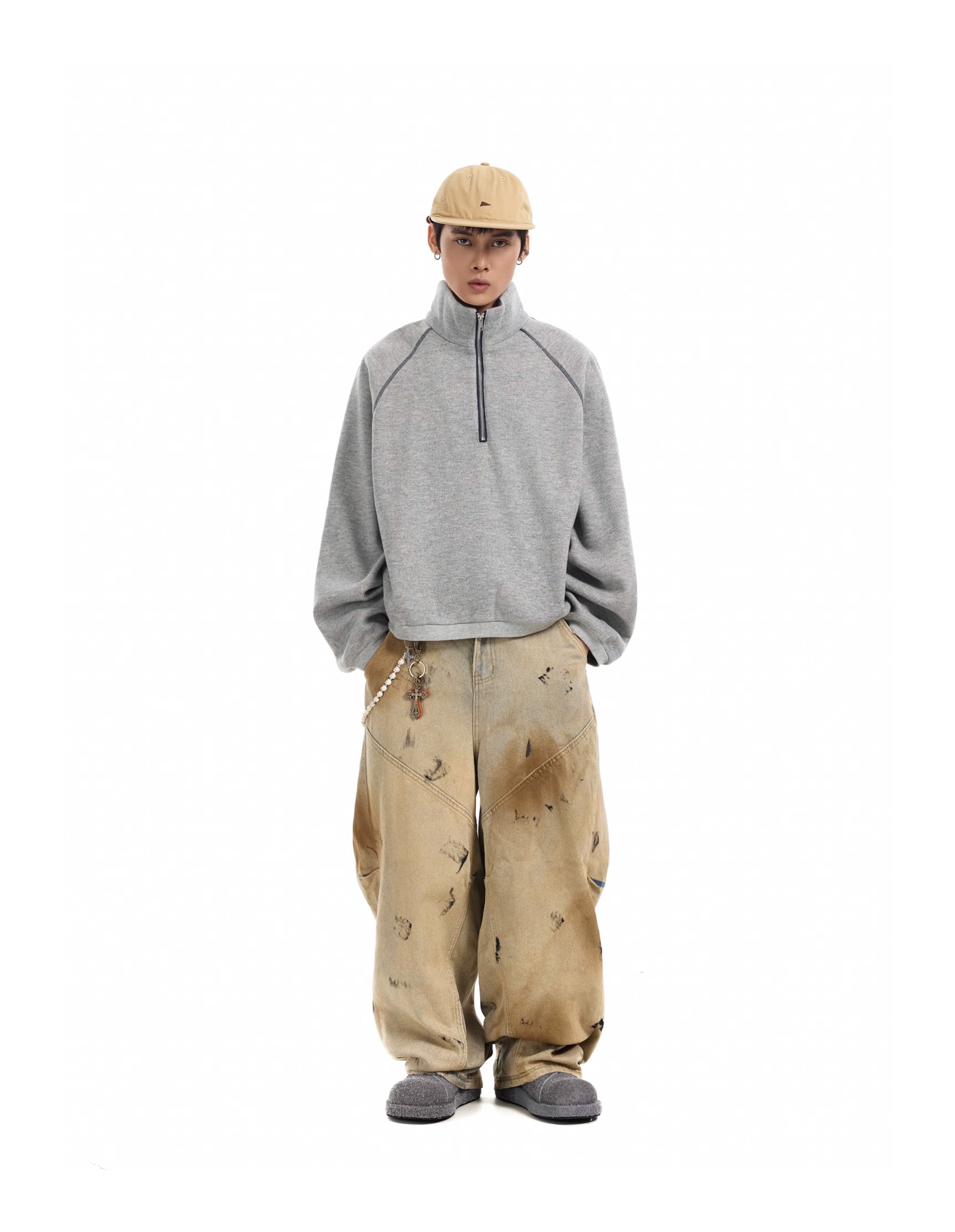 ワイドパンツ メンズ ヴィンテージ加工ワイドデニム