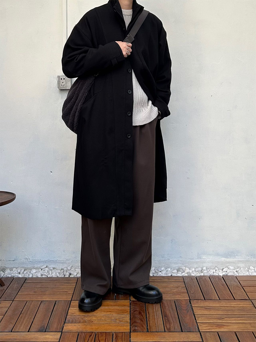 メンズワイドパンツ ゆったりシルエット落ち感のあるツータックスラックス