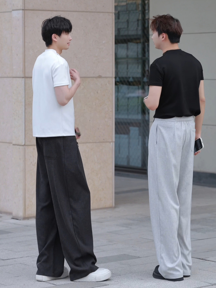 ワイドパンツ メンズ レトロ風ベルトデザインワイドパンツ