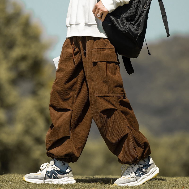 ワイドパンツ メンズ 灯芯絨ワイドカーゴパンツメンズ束脚九分丈