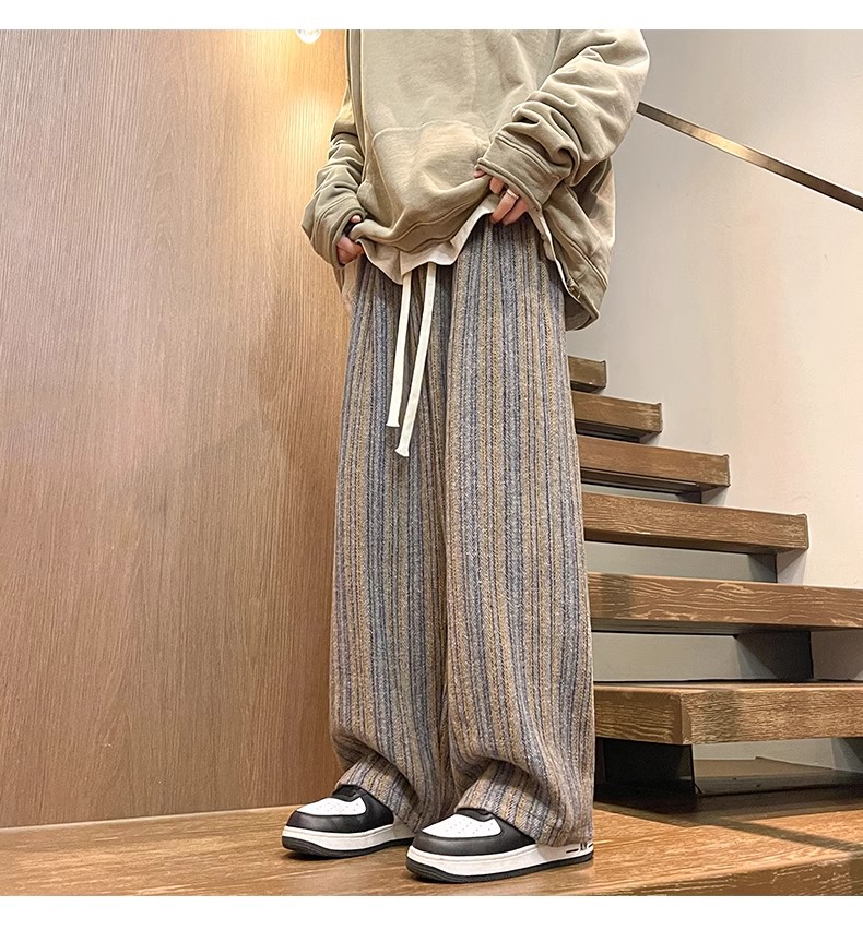 ワイドパンツ メンズ ヘリンボーン柄ウール混ワイドパンツ
