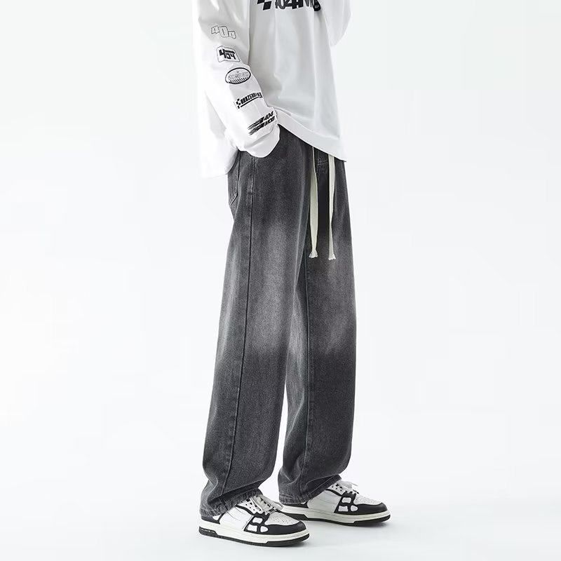 ワイドパンツ メンズ グラデーション加工ストリート風ワイドジーンズ