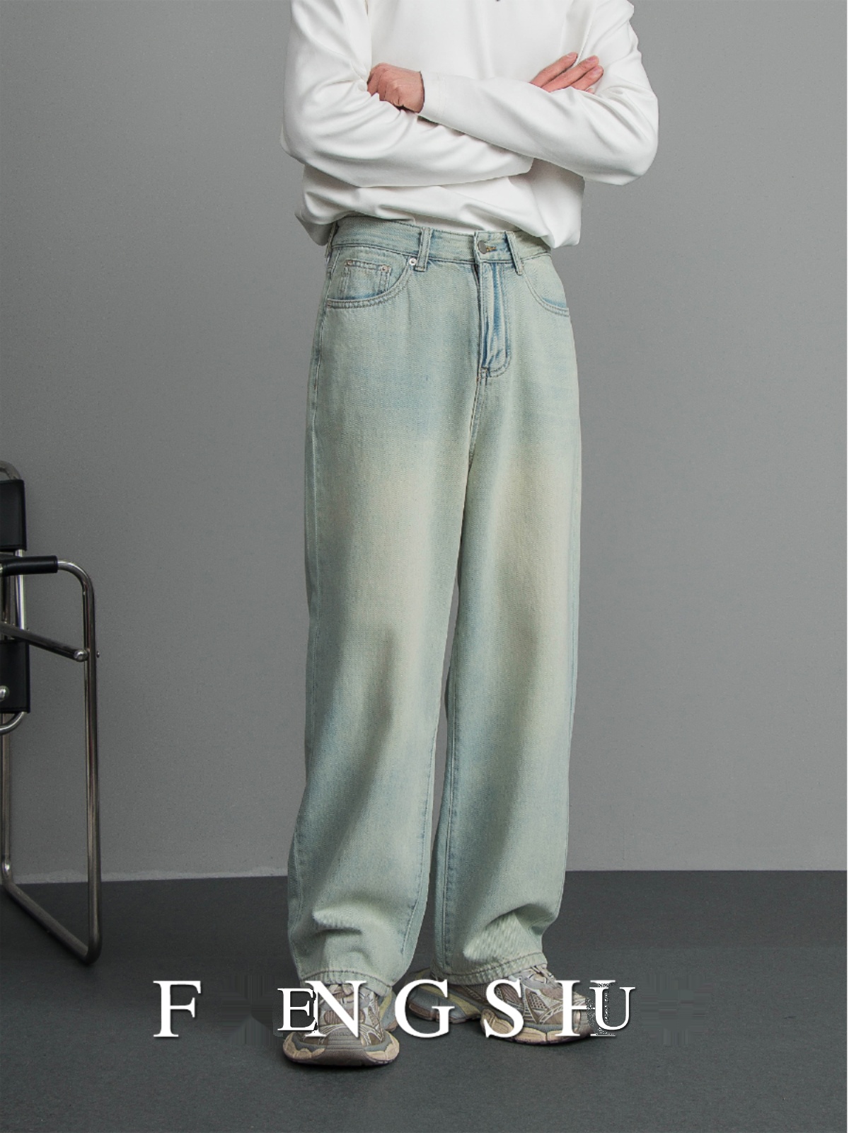 ワイドパンツ メンズ ヴィンテージ加工ワイドデニムパンツ