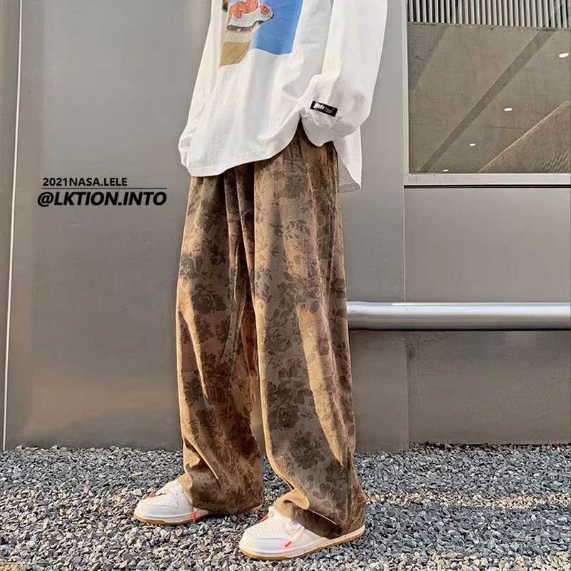 ワイドパンツ メンズ クラシック柄入りコーデュロイワイドパンツ