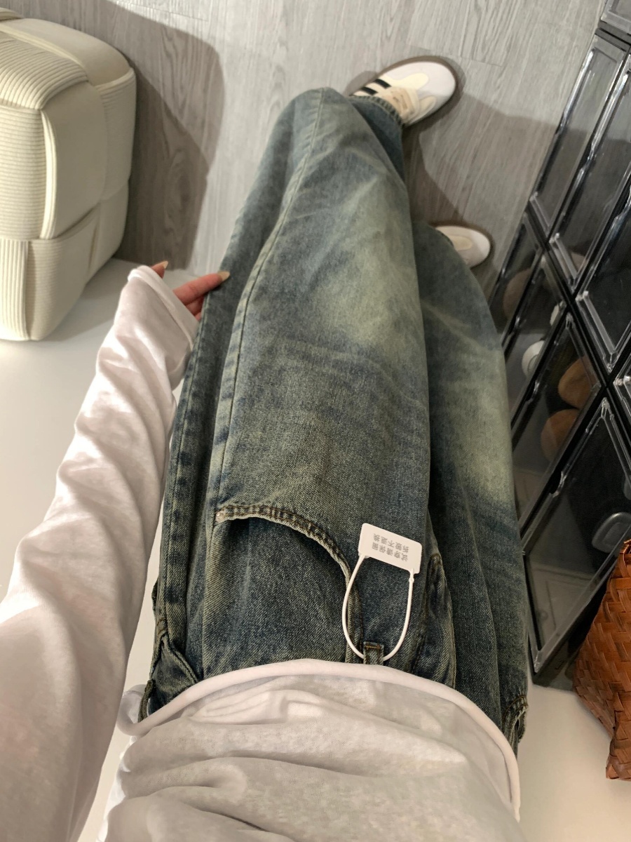 ワイドパンツ メンズ レトロ風ハイウエストワイドジーンズ