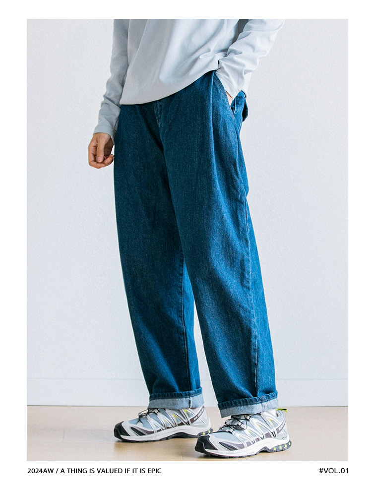 ワイドパンツ メンズ レトロワークテイスト ワイドジーンズ
