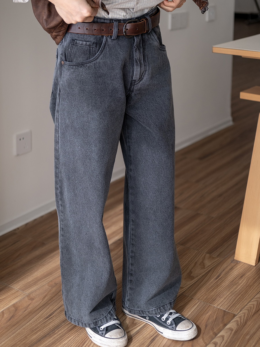 ワイドパンツ メンズ レトロ風ワイドシルエットデニムパンツ