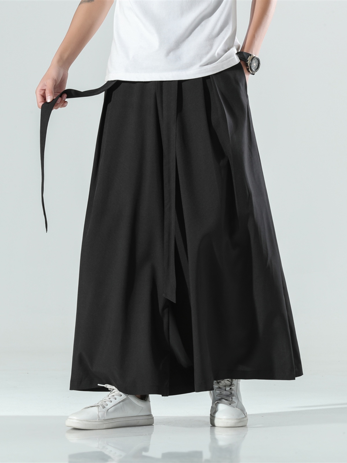 ワイドパンツ メンズ 和風ワイドレッグ九分丈パンツ
