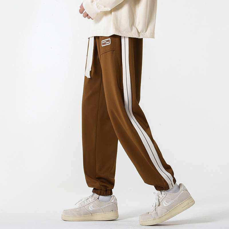 メンズワイドパンツ サイドライン入りゆったりシルエット裾リブスウェットパンツ