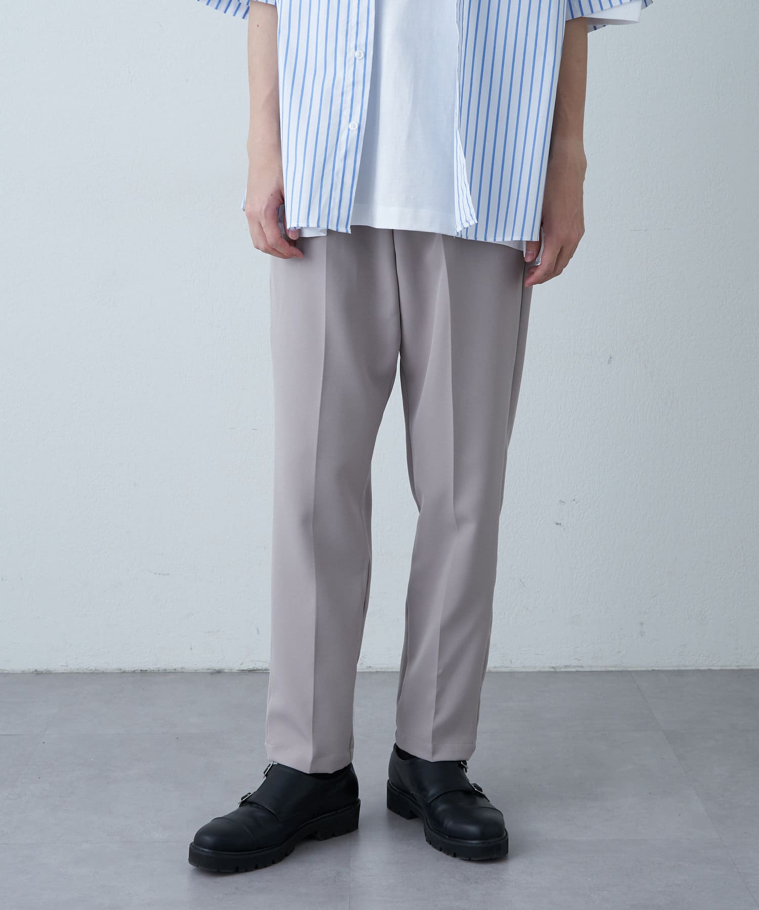 ワイドパンツ メンズ ストレッチ素材ワイドスラックス