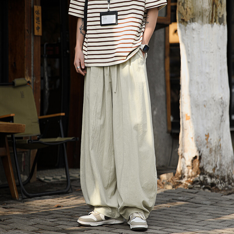 ワイドパンツ メンズ 綿麻素材リラックスワイドパンツ