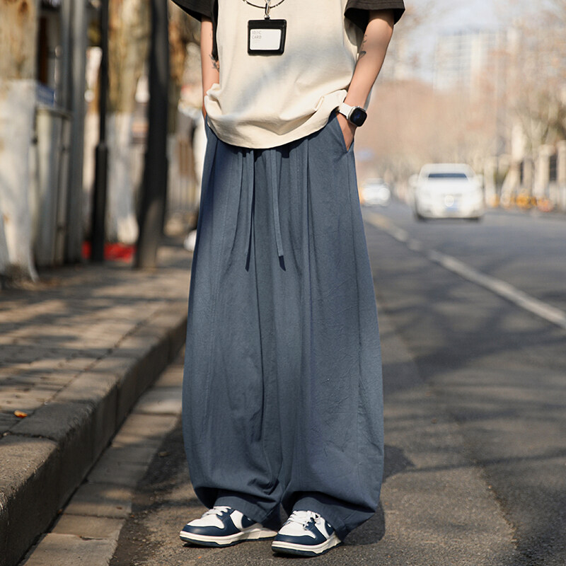 ワイドパンツ メンズ 綿麻素材リラックスワイドパンツ