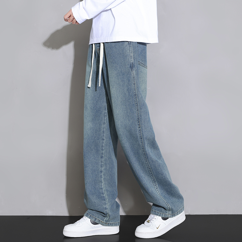 ワイドパンツ メンズ レトロ風ゆったりストレートジーンズ