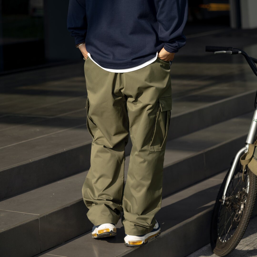 メンズワイドパンツ 機能性抜群多収納ポケット付きゆったりシルエット長ズボン