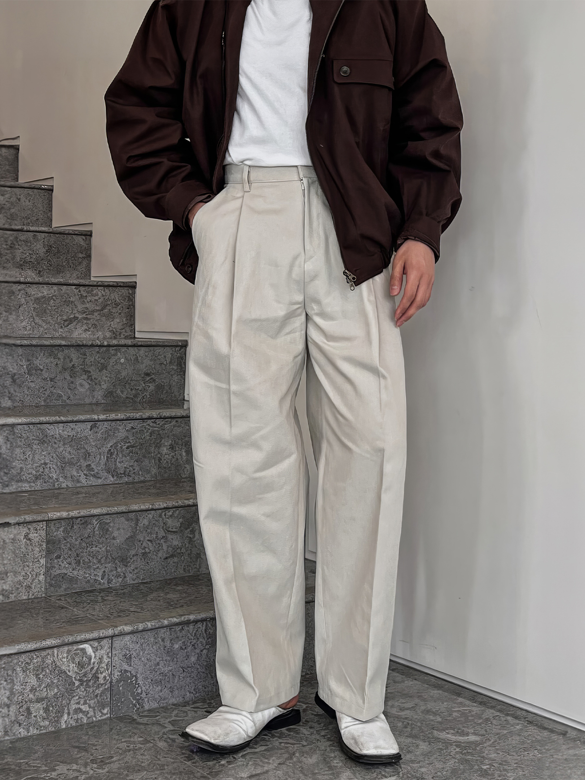 ワイドパンツ メンズ ダブルタック入り ドレープ感 ワイドスラックス