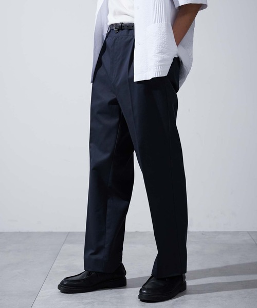 ワイドパンツ メンズ ワンボタンハーフゴムストレートパンツ