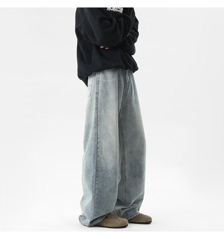 ワイドパンツ メンズ ヴィンテージ加工ワイドデニムパンツ