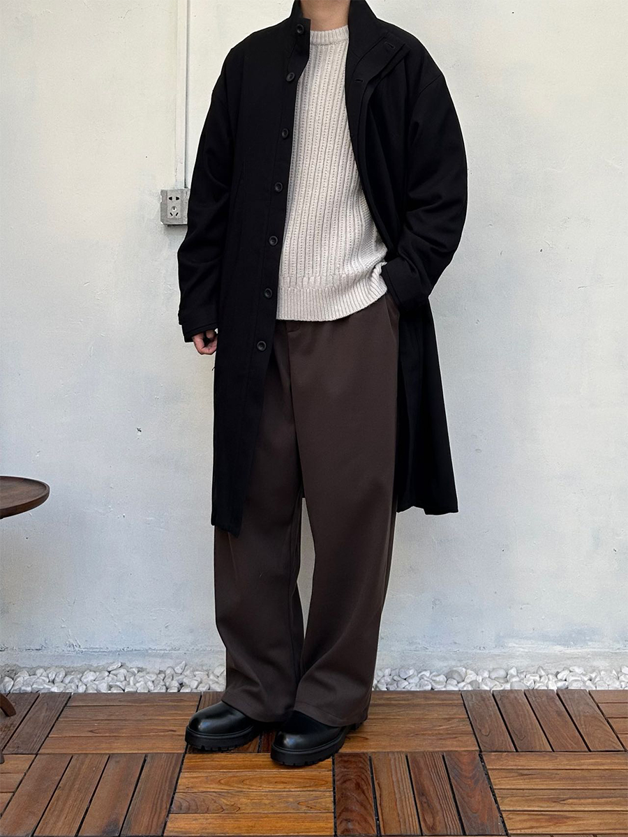 メンズワイドパンツ ゆったりシルエット落ち感のあるツータックスラックス