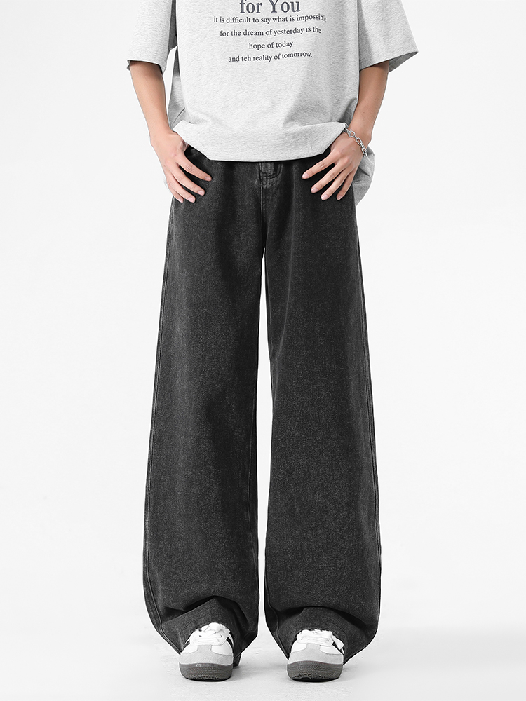 ワイドパンツ メンズ レトロ風ストレートワイドデニムパンツ