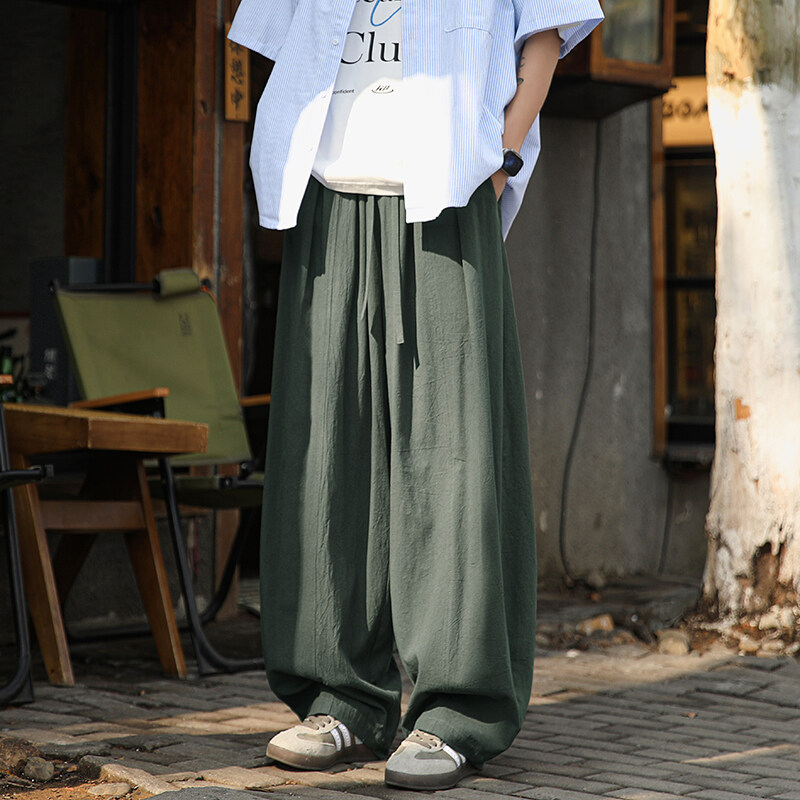ワイドパンツ メンズ 綿麻素材リラックスワイドパンツ
