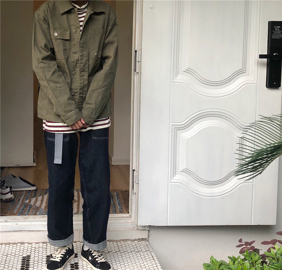 メンズワイドパンツ 裾ロールアップ仕様ゆったりデニムパンツ