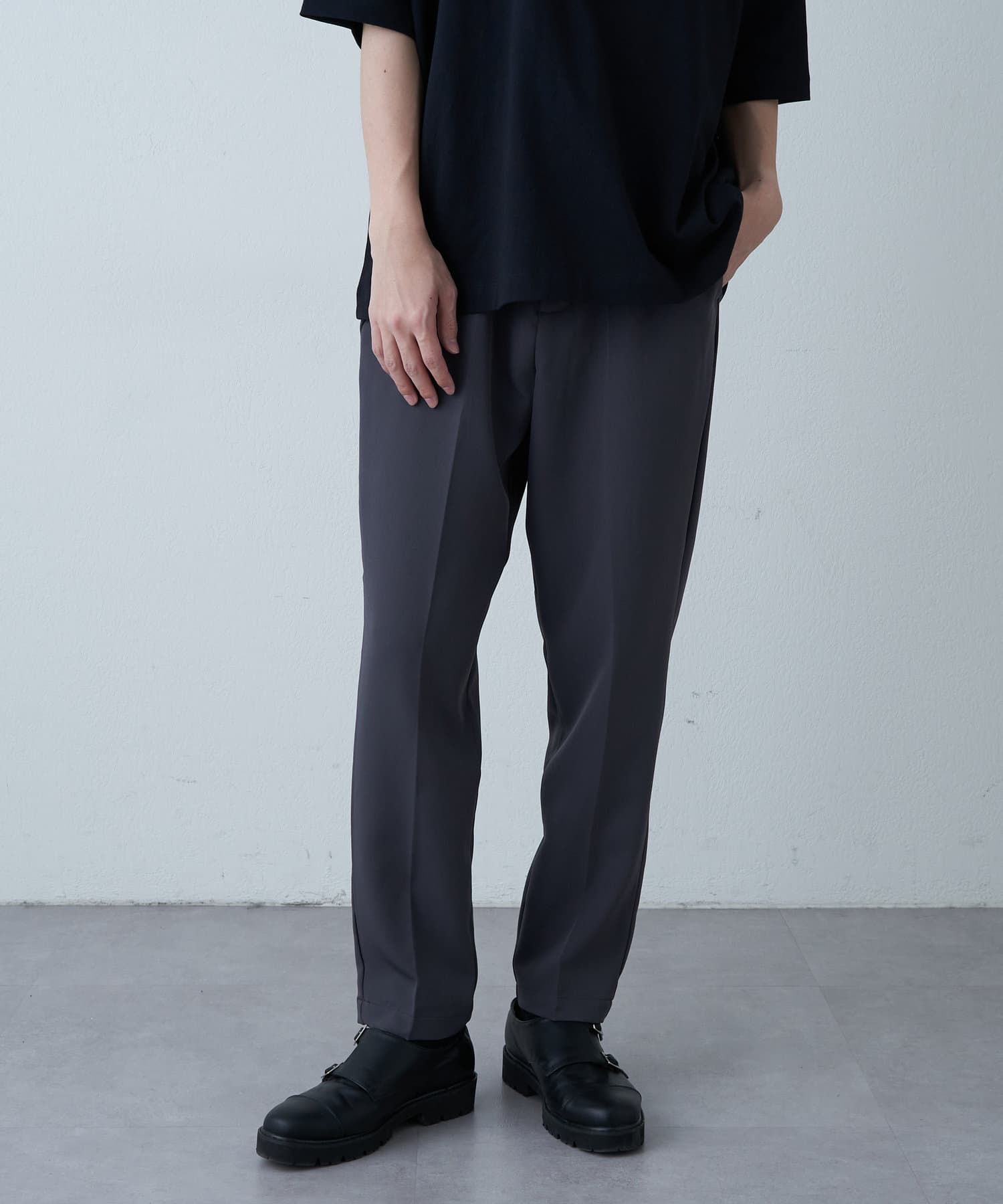 ワイドパンツ メンズ ストレッチ素材ワイドスラックス