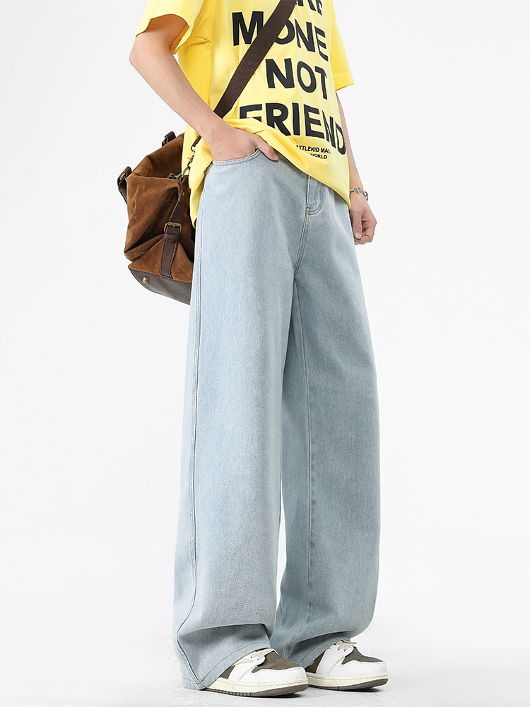ワイドパンツ メンズ ウォッシュ加工ストレートワイドジーンズ