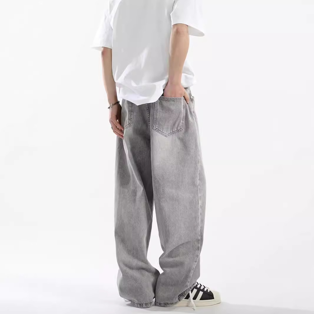 ワイドパンツ メンズ レトロ加工ワイドデニムパンツ