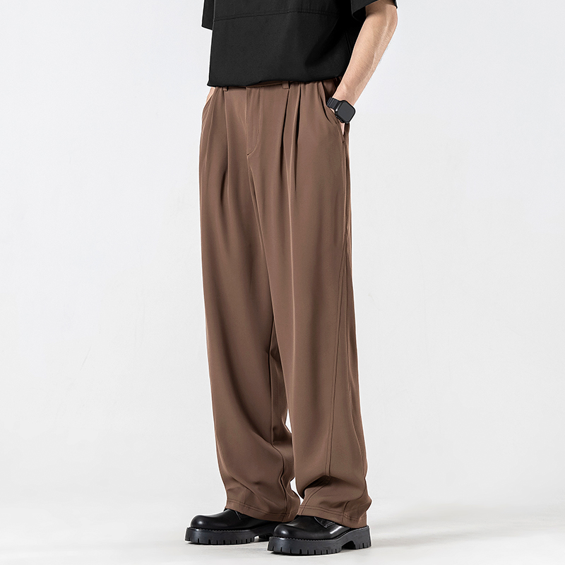 ワイドパンツ メンズ 洗練された薄手ワイドストレートスラックス