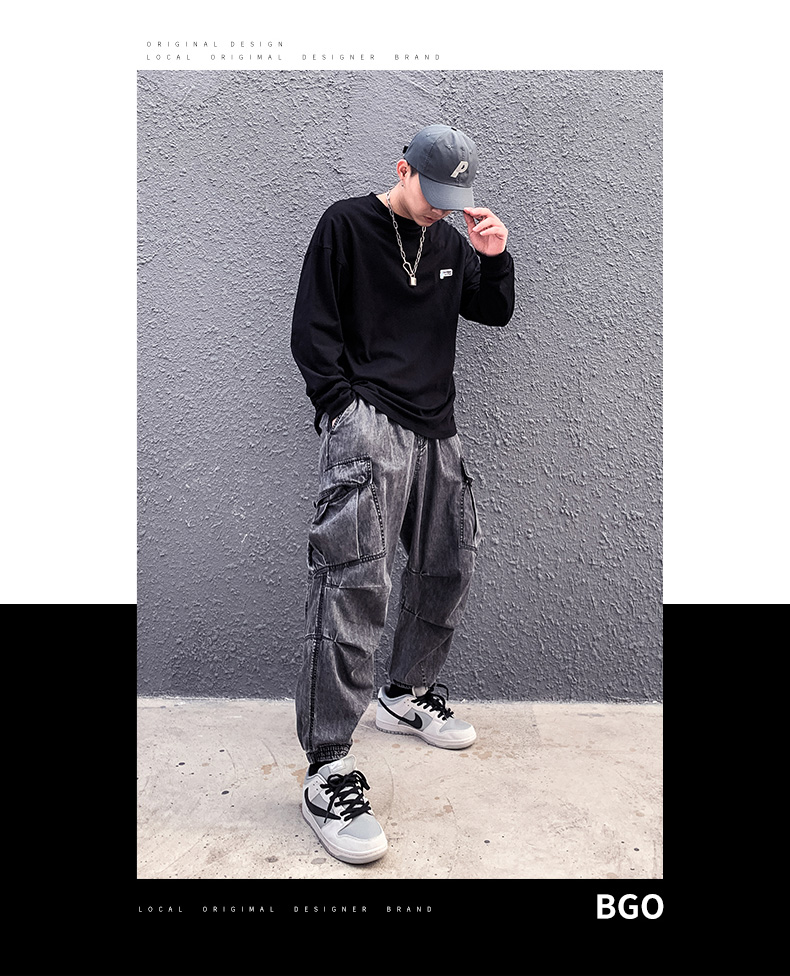 ワイドパンツ メンズ ドローコード ワイドカーゴパンツ 裾リブデザイン