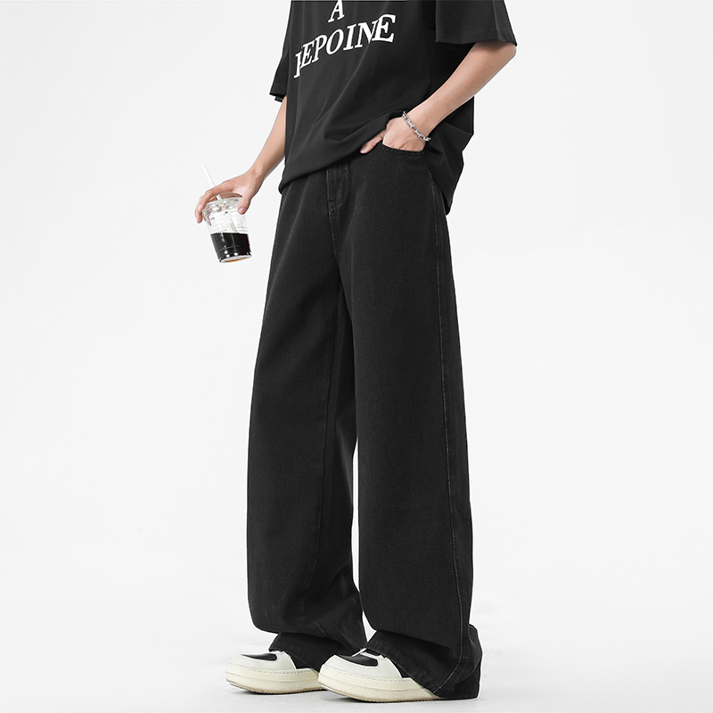 ワイドパンツ メンズ ウォッシュ加工ストレートワイドデニム