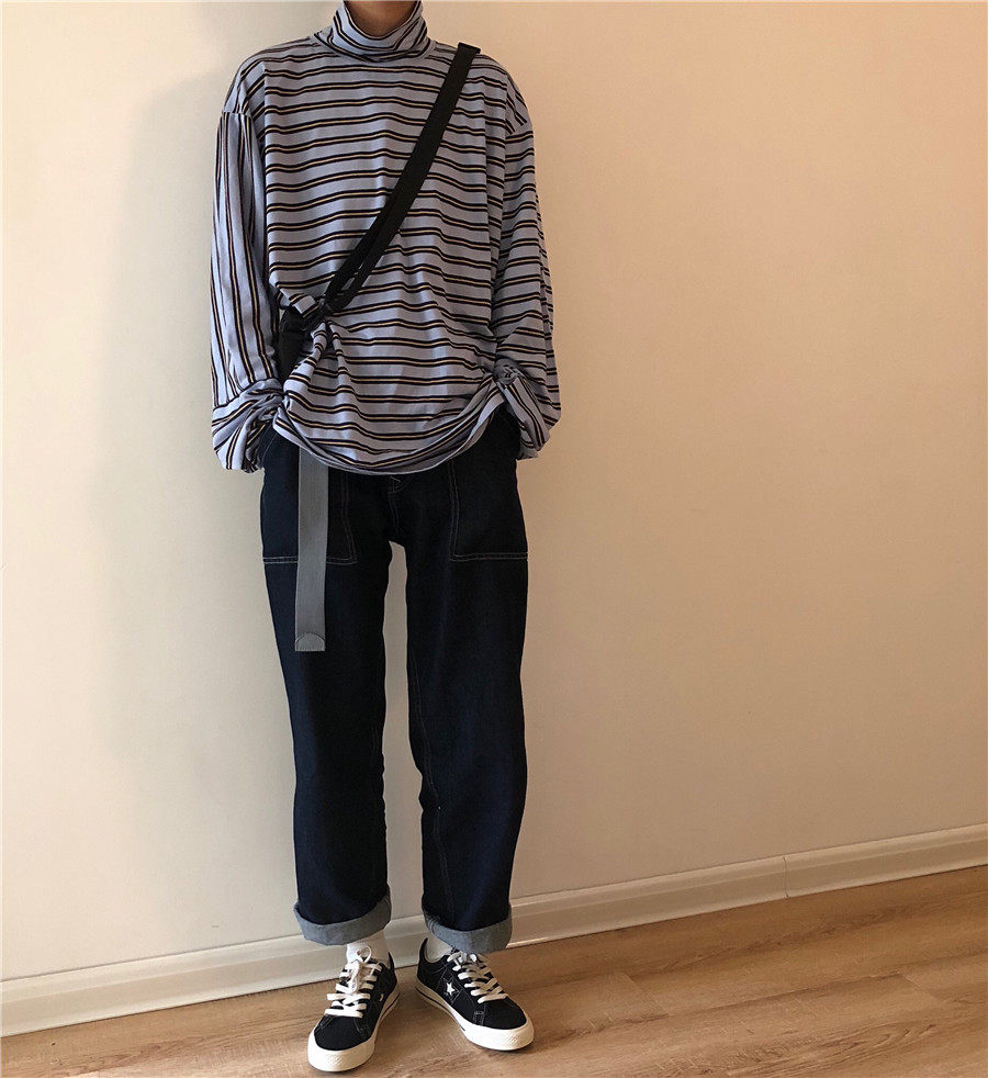 メンズワイドパンツ 裾ロールアップ仕様ゆったりデニムパンツ