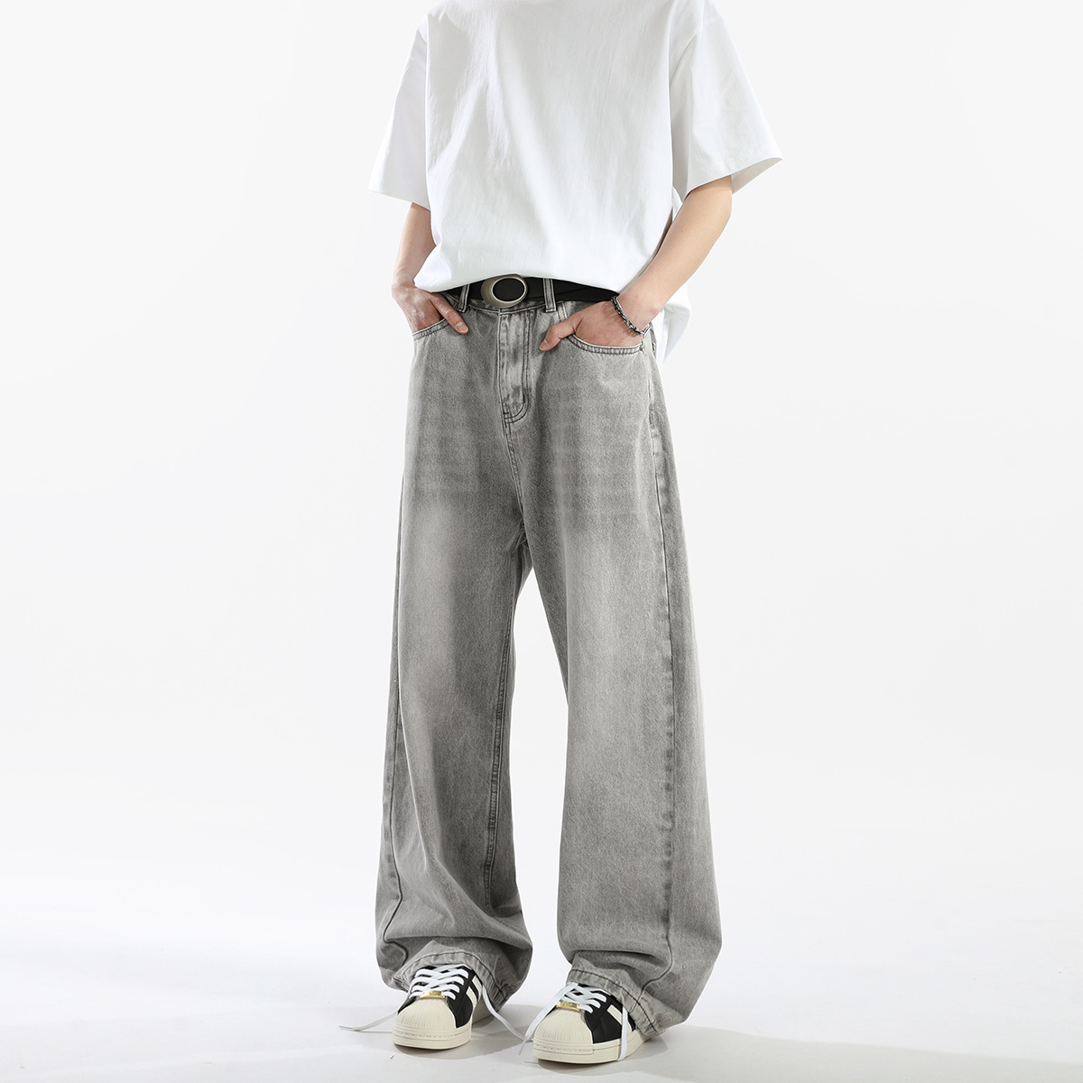 ワイドパンツ メンズ ヴィンテージ風ストレートワイドジーンズ