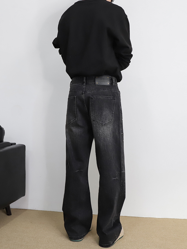 ワイドパンツ メンズ キラキラ装飾ワイドデニムパンツ