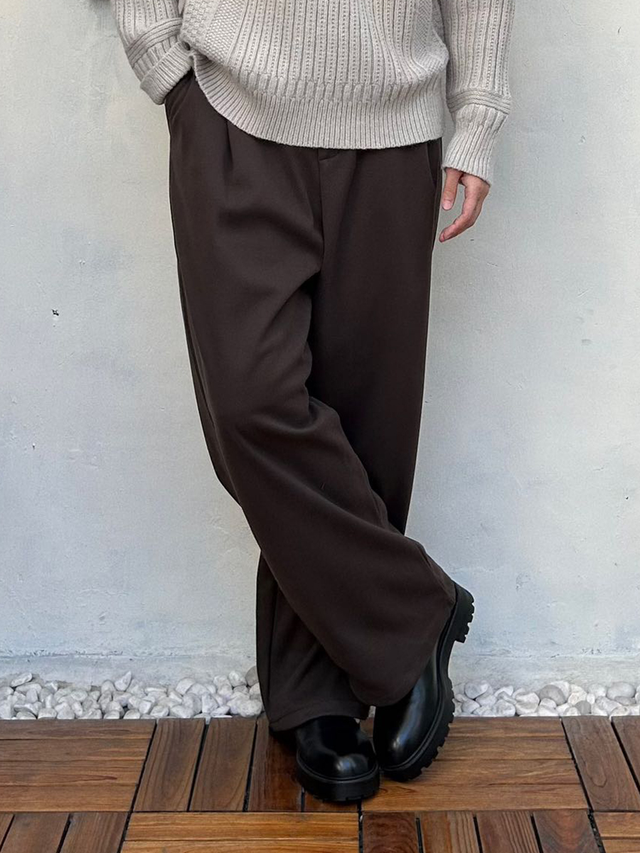 メンズワイドパンツ ゆったりシルエット落ち感のあるツータックスラックス