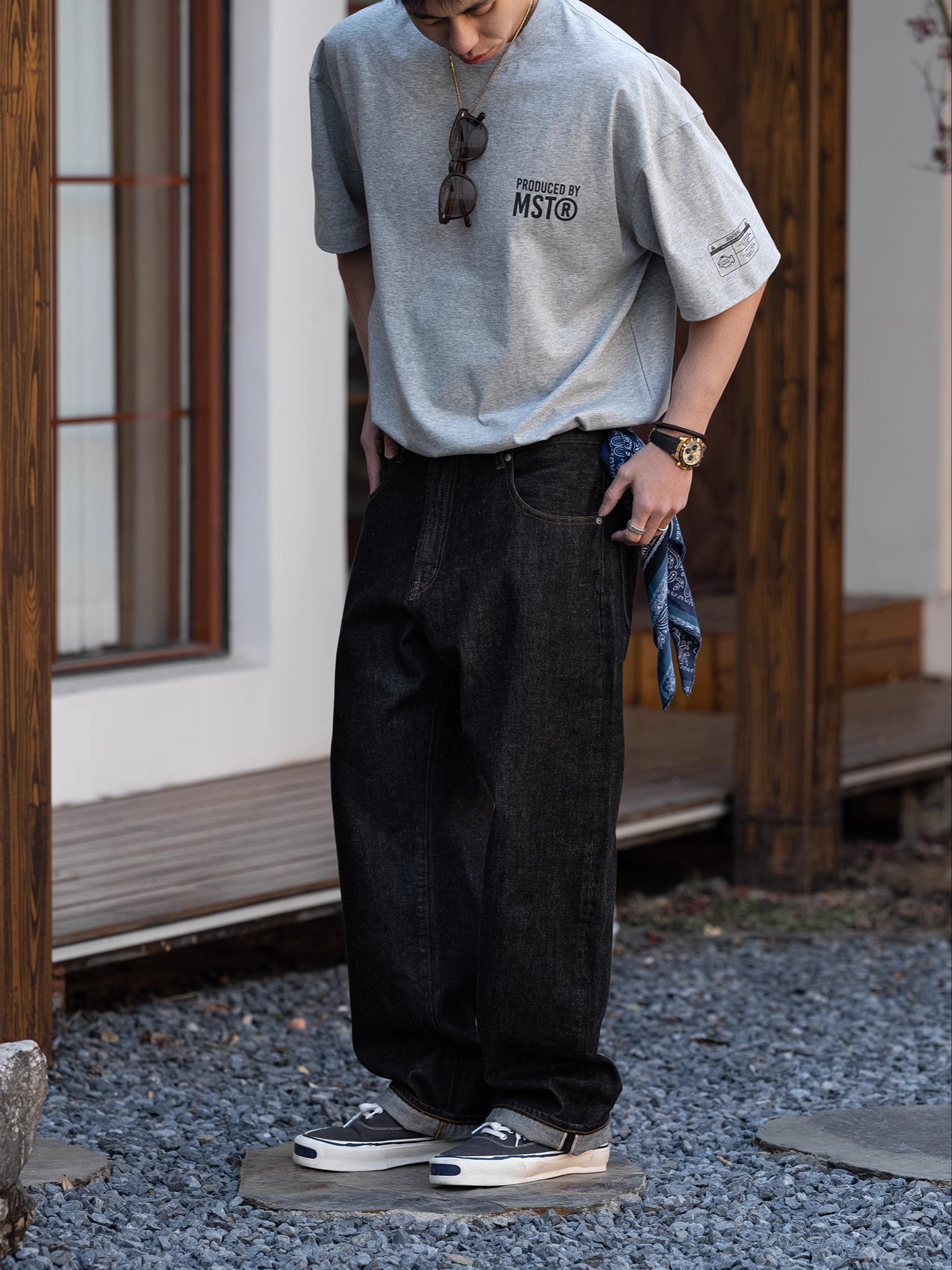 ワイドパンツ メンズ 岡山デニム素材 レトロワイドジーンズ