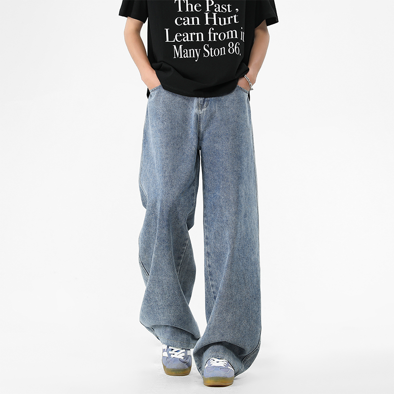 ワイドパンツ メンズ レトロ風ストレートワイドデニムパンツ