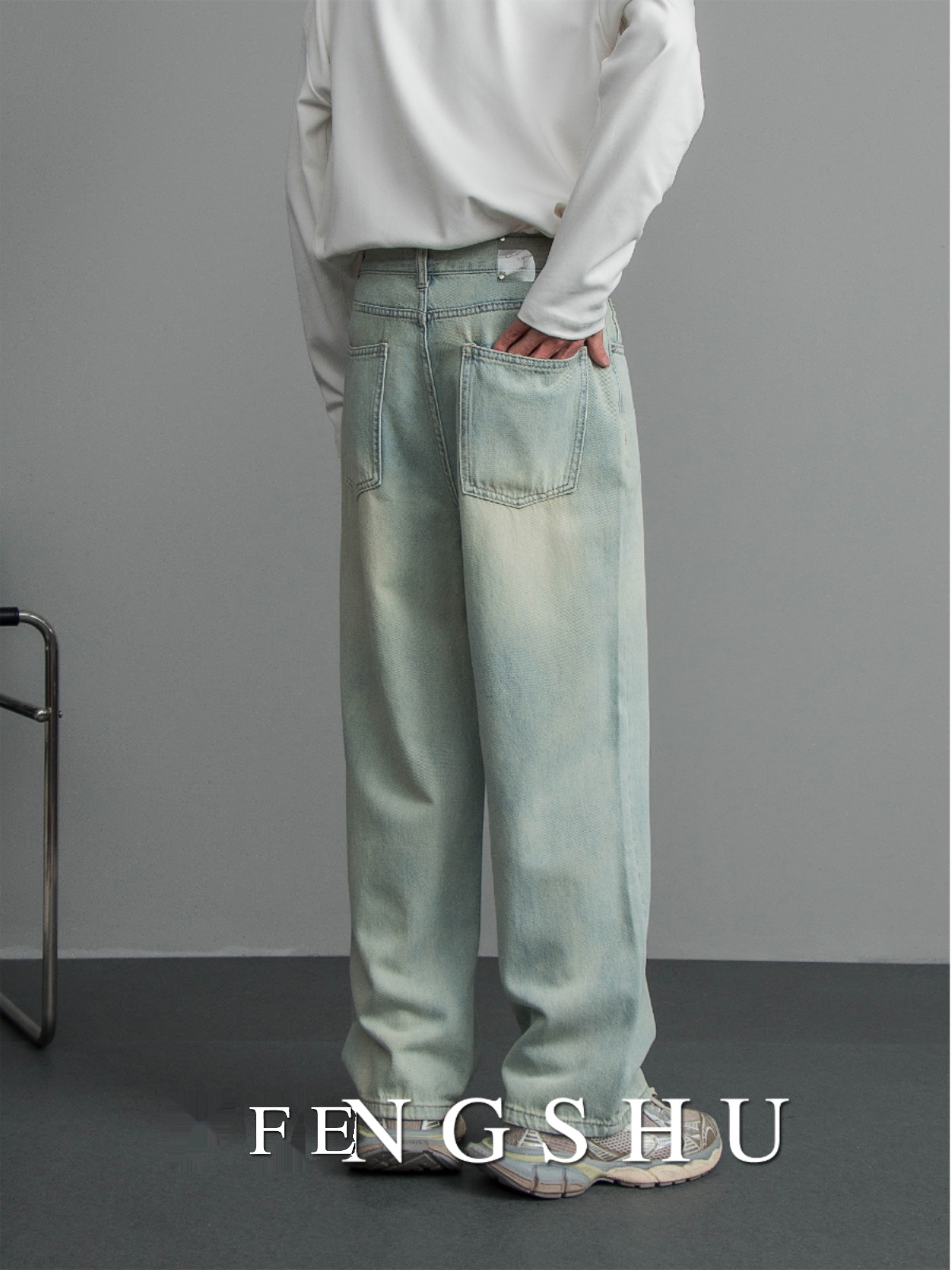 ワイドパンツ メンズ ヴィンテージ加工ワイドデニムパンツ