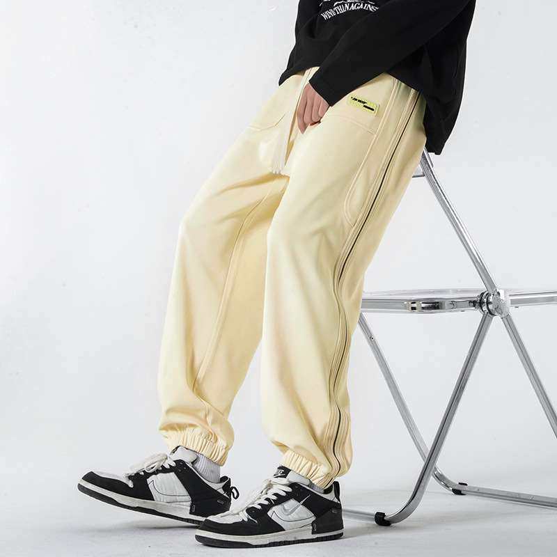 メンズワイドパンツ サイドライン入りゆったりジョガースウェットパンツ