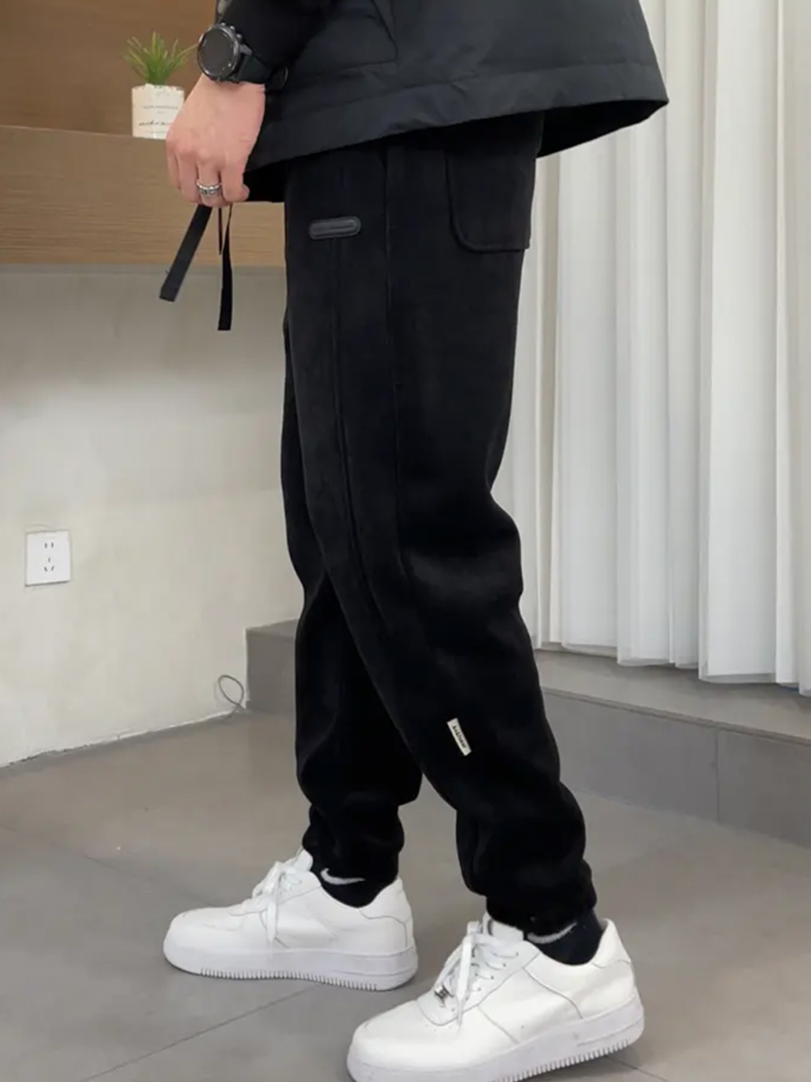 メンズワイドパンツ 多機能ポケット付きゆったりスウェットジョガーパンツ