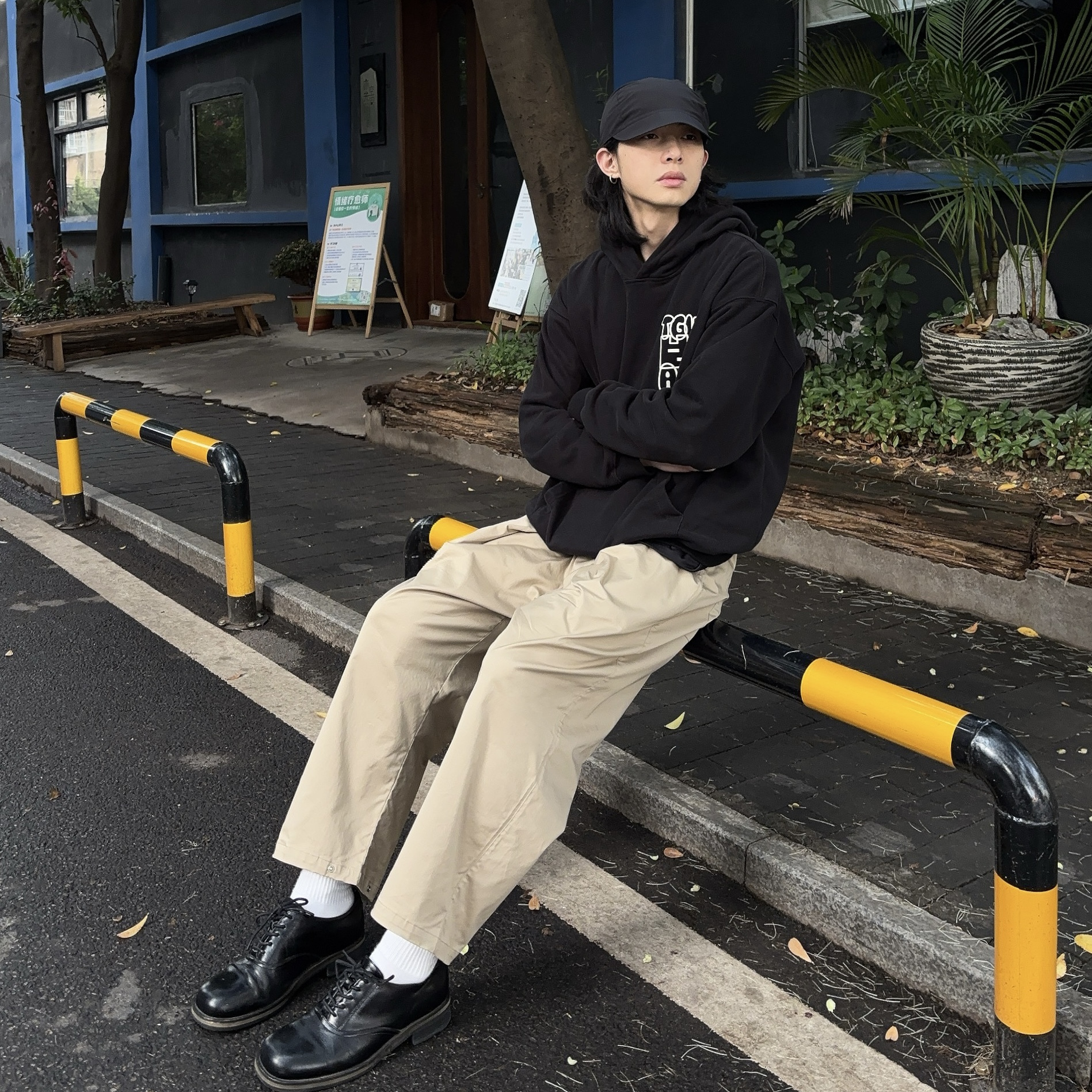 ワイドパンツ メンズ マジックテープ式ゆったり九分丈ワイドパンツ
