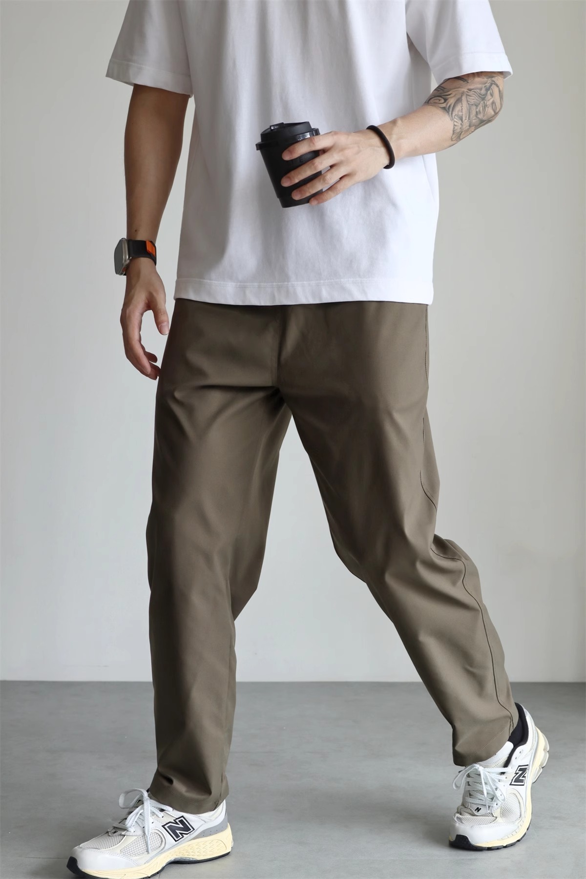 ワイドパンツ メンズ 防シワ機能付きテーパードワイドパンツ
