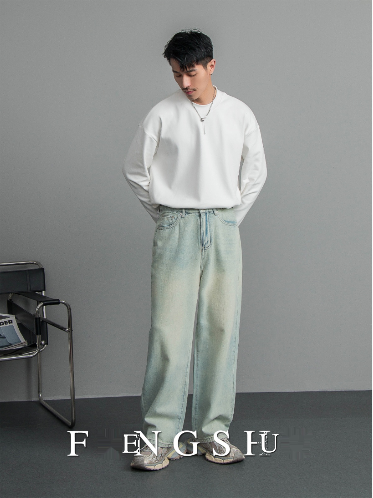 ワイドパンツ メンズ ヴィンテージ加工ワイドデニムパンツ