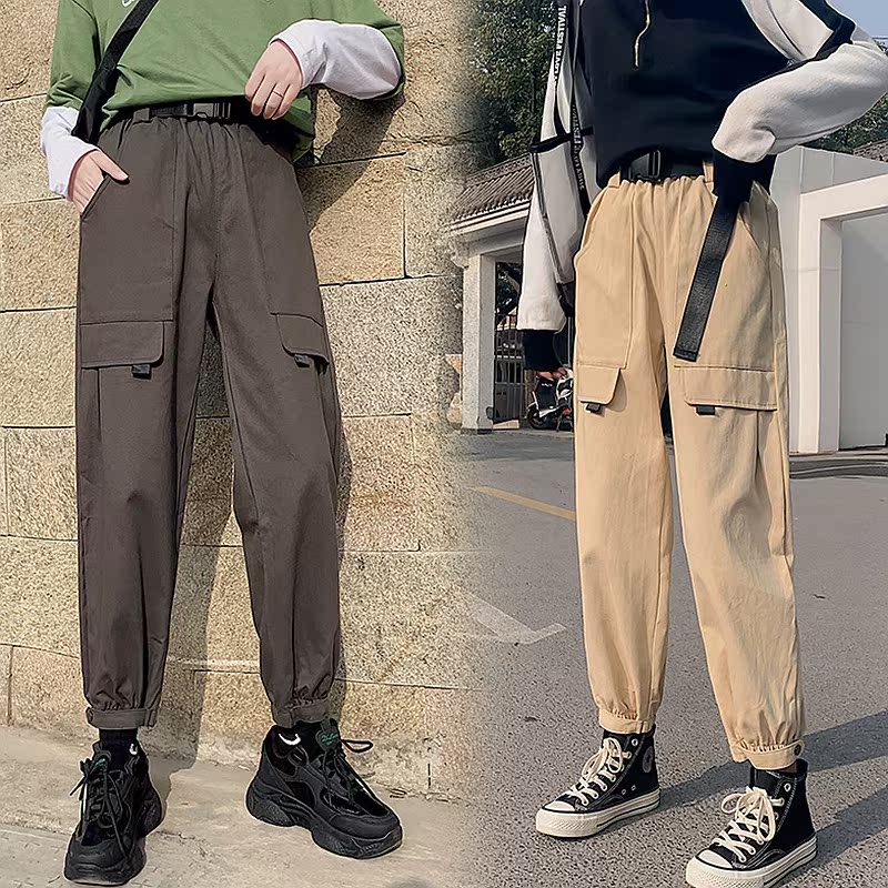 メンズワイドパンツ 大容量ポケット付きゆったりジョガーカーゴパンツ