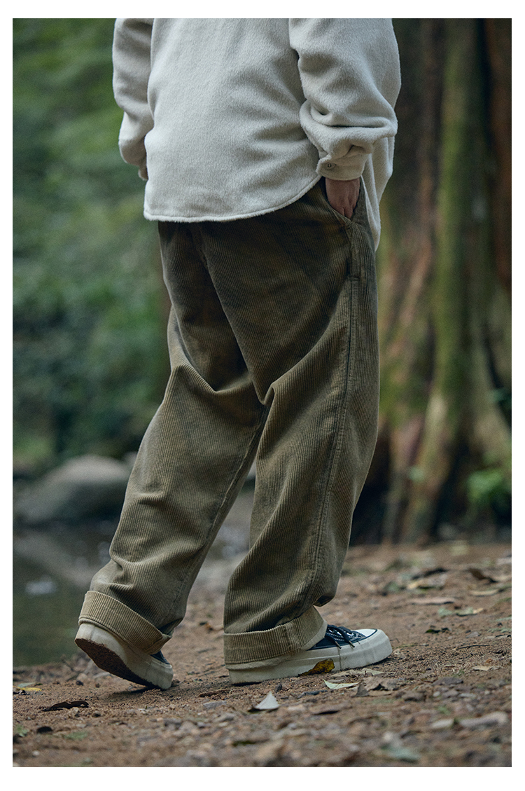 メンズワイドパンツ コーデュロイ素材ゆったりシルエットワイドスラックス