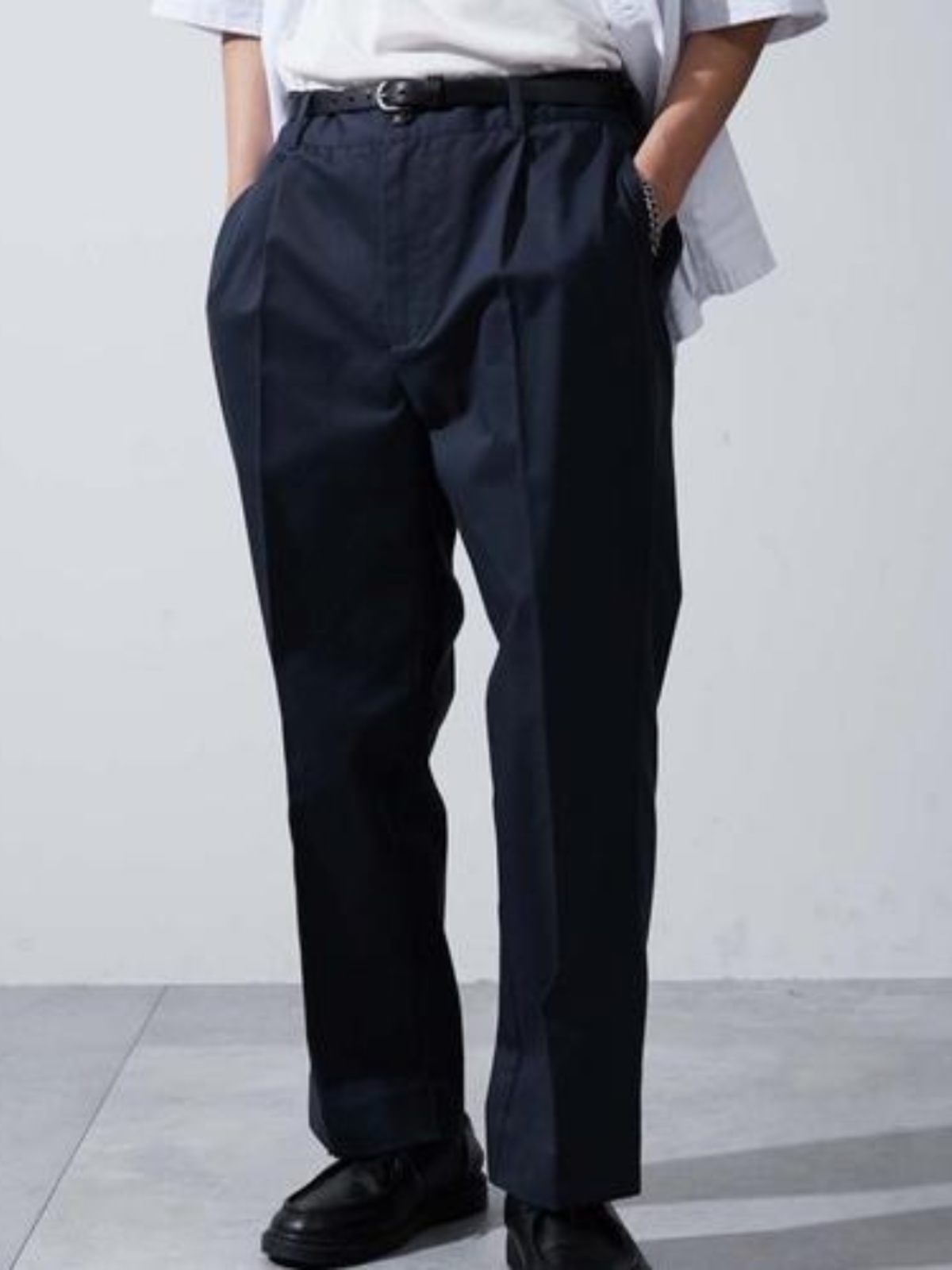 ワイドパンツ メンズ ワンボタンハーフゴムストレートパンツ