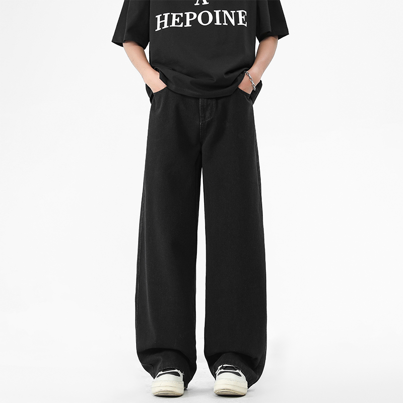 ワイドパンツ メンズ レトロ風ストレートワイドデニムパンツ